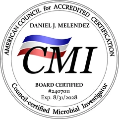 American Council for Accredited Certification board-certified seal issued to Daniel J. Melendez, Council-certified Microbial Investigator, certification number 2407011