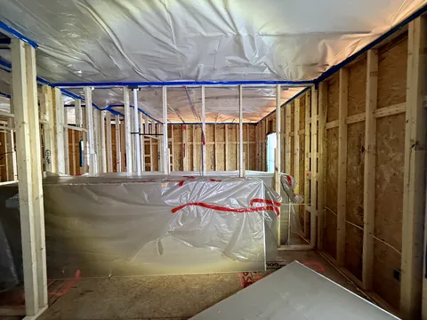 Interior wood framing and roof trusses documented during a pre-drywall mold inspection